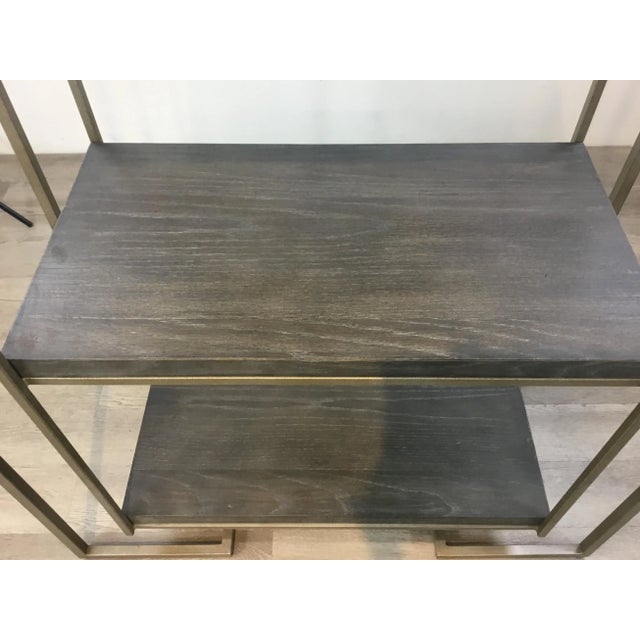 2010s Modern Soft Gray Oak and Champagne Silver Metal Etagere For Sale - Image 5 of 6