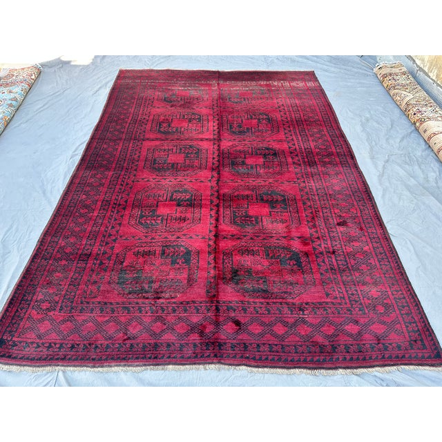 Vintage Red Afghan Ersari Hand-Knotted Wool Rug - 7'1" X 10'1" For Sale - Image 4 of 11