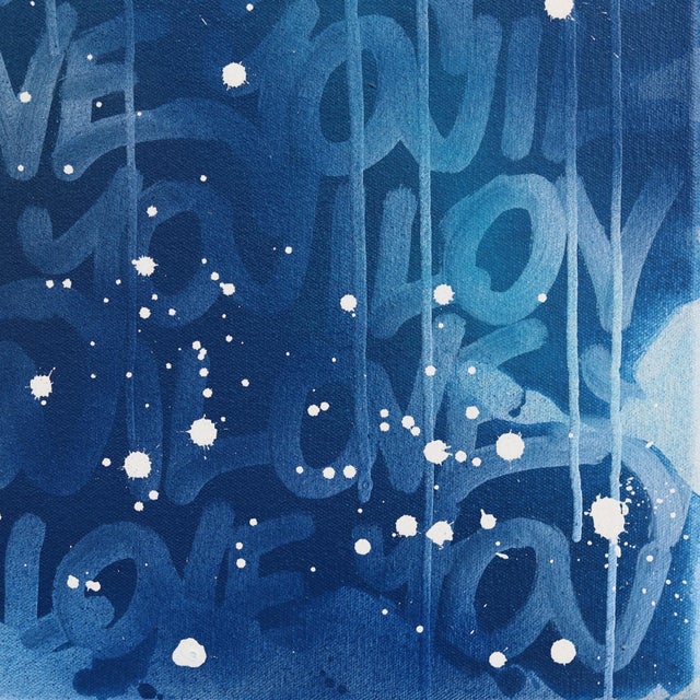 Textile The Blue Lagoon - Original Blue Abstract Mixed Media Street Art Painting on Canvas For Sale - Image 7 of 9