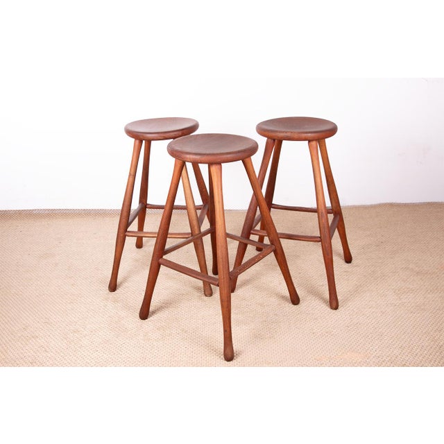 Vintage Beech and Molded Wood Stools in the style of Guillerme and Chambron, 1960s, Set of 6 For Sale - Image 16 of 18