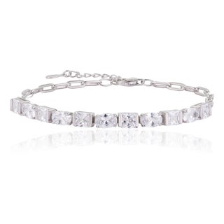 Carat&Her Moderne Adjustable White Cz Multi Stone Link Chain Bracelet - Gift for Her For Sale