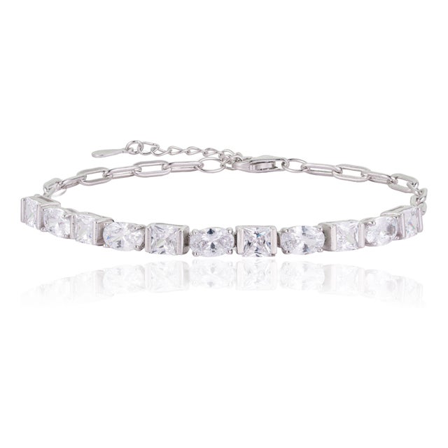 Carat&Her Moderne Adjustable White Cz Multi Stone Link Chain Bracelet - Gift for Her For Sale