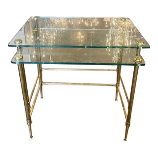 Set of Vintage French Brass Nesting Tables With Glass Tops For Sale