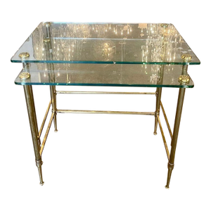 Set of Vintage French Brass Nesting Tables With Glass Tops