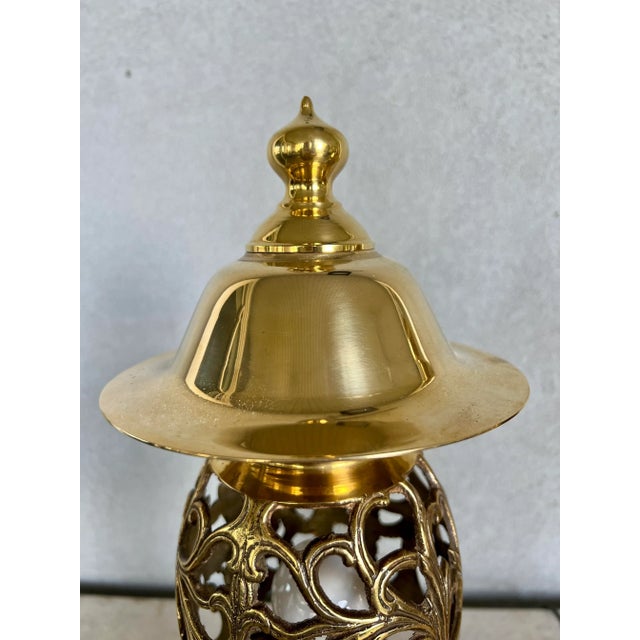 Vintage Solid Brass Moroccan Scroll Table Lamps- a Pair For Sale - Image 4 of 13