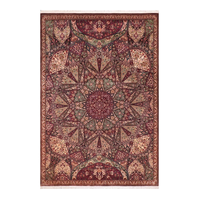 Mughal Art Inspired Pak-Persian Red/Brown Wool Rug - 9'1'' X 13'3'' For Sale