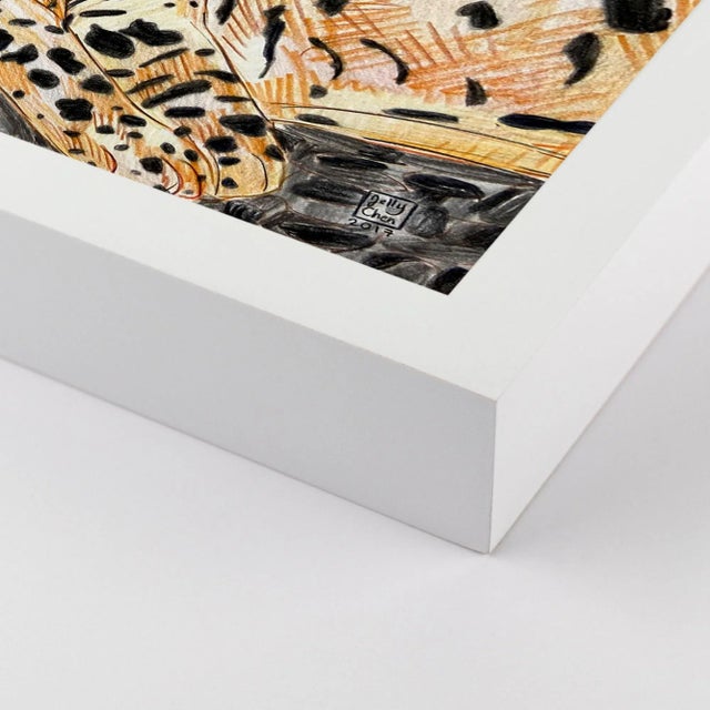 DESCRIPTION: Twin Leopards by Jelly Chen in White Framed Paper, Medium Art Print SPECIFICATIONS: Type: Framed Paper....