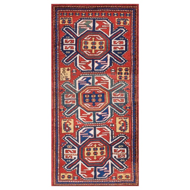 1890s Red Geometric Tribal Antique Caucasian Kazak Rug 3' X 6' Handknotted Wool Carpet For Sale - Image 12 of 12