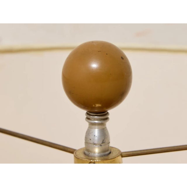 Wood Mid 20th Century Ribbed Gourd Mid Century Table Lamp With Brass Base and White Drum Shade For Sale - Image 7 of 7
