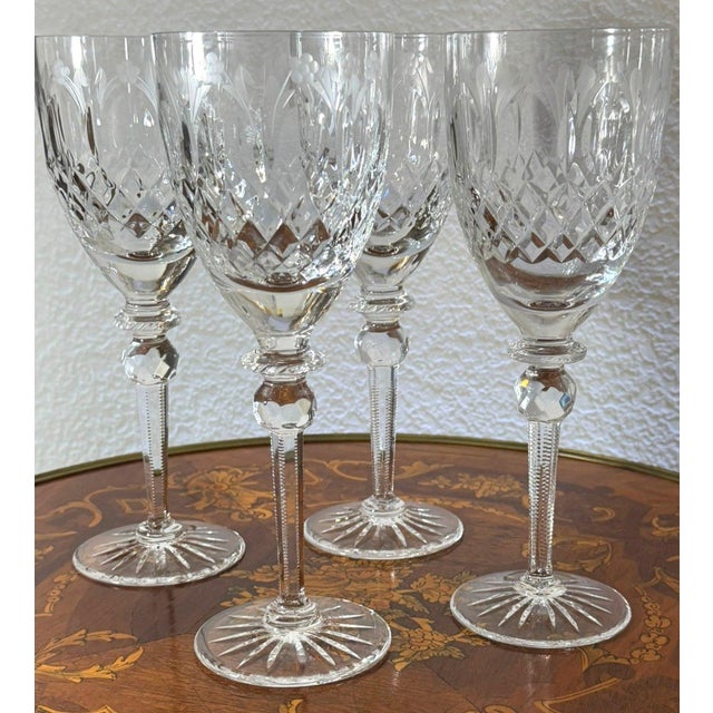 Rogaska Queen Crystal Water Goblets Set of 4 Cut Floral 9.25" Slovenia For Sale - Image 9 of 11