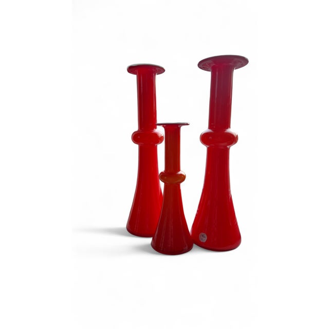 Glass Carnaby Vase Set in Red Art Glass by Per Lütken for Holmegaard, 1960s, Set of 3 For Sale - Image 7 of 11
