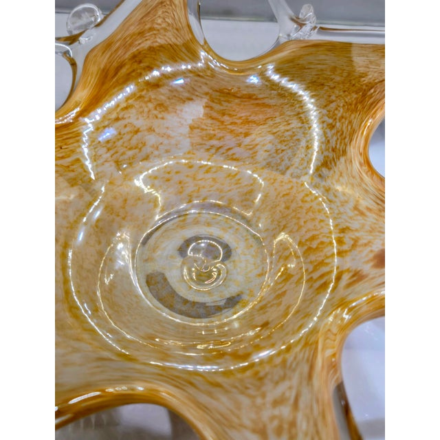 Late 20th Century Vintage Italian Murano Amber & Clear Starburst Glass Centerpiece Bowl For Sale - Image 5 of 9