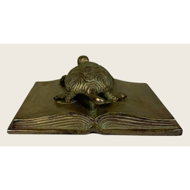 19th C Gilt Bronze Turtle on Open Book (Ancient Wisdom Mythology) Paperweight For Sale - Image 4 of 6
