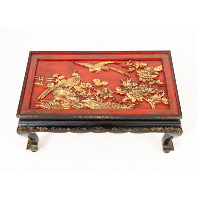 Chinoiserie Gilt and Black Lacquered Low Table For Sale - Image 4 of 9