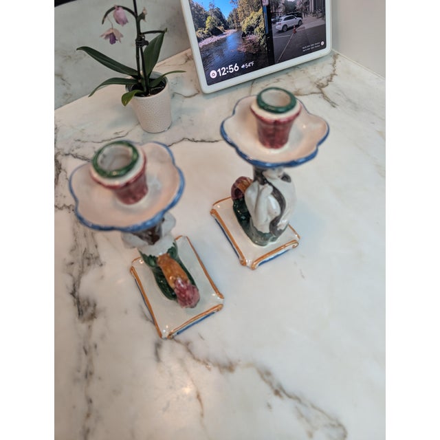 2020s Pair of Contemporary Les Ottomans Hand-Painted Ceramic Mermaid Candlesticks For Sale - Image 5 of 8