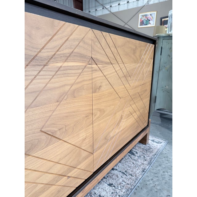 Lawson-Fenning Walnut & Oak Geometric Three Door Sideboard Credenza For Sale In New York - Image 6 of 12