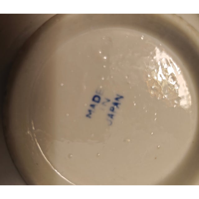 1920s Antique Japanese Hand-Painted 7" Porcelain Bowl-Blue & Green Tropical Leaf Motif-Taisho Era (C. 1920's) For Sale - Image 5 of 5