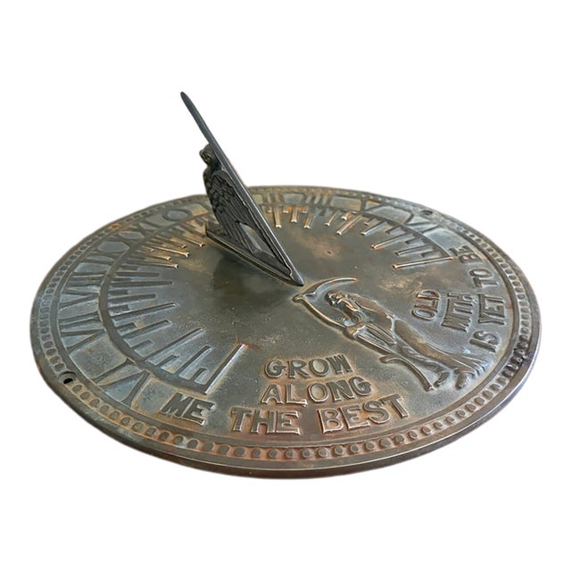 Vintage English Country Iron Garden Sundial "Grow Old Along With Me" For Sale