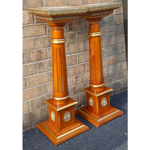 Pair Mahogany and Gilt Decorated Galleried Marble Top Pedestals by Francesco Meroni For Sale In Washington DC - Image 6 of 18
