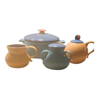 Vintage Lindt Stymeist Colorways Serveware Set of 4, Japanese Stoneware, Memphis Era, Postmodern Design, Brand New / Never Used For Sale