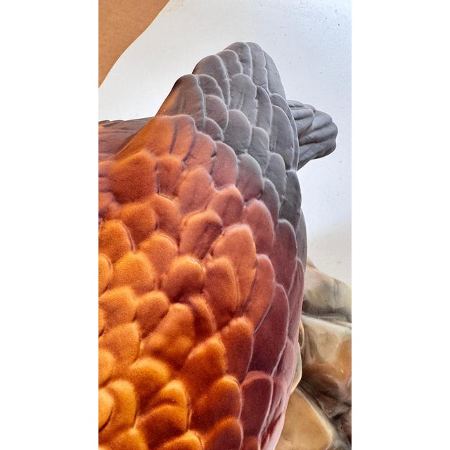 French Hand-Painted Ceramic Eagle Sculpture, 1970s For Sale - Image 4 of 16