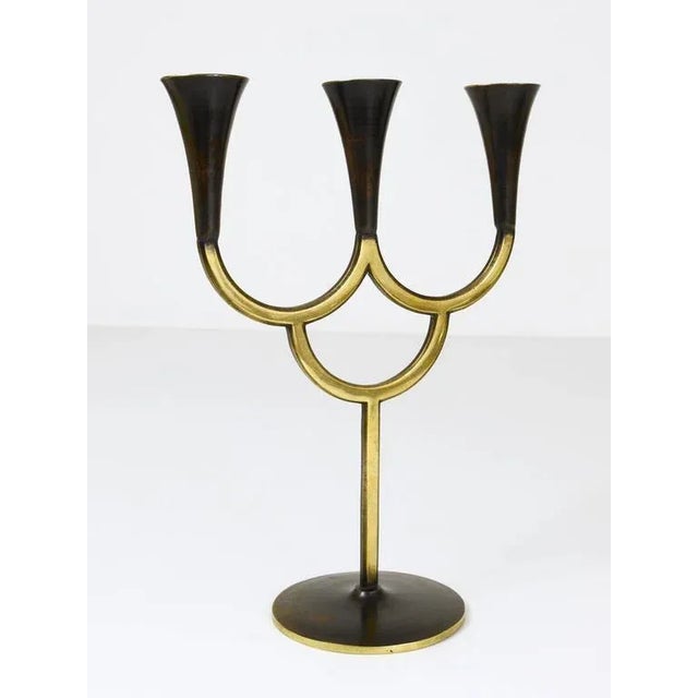 Black Austrian Brass Three-Arm Candleholder attributed to Richard Rohac, 1950s For Sale - Image 8 of 10