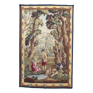 Mid-Century French Tapestry with Sleeping Hunter Motif from Aubusson, 1940s For Sale