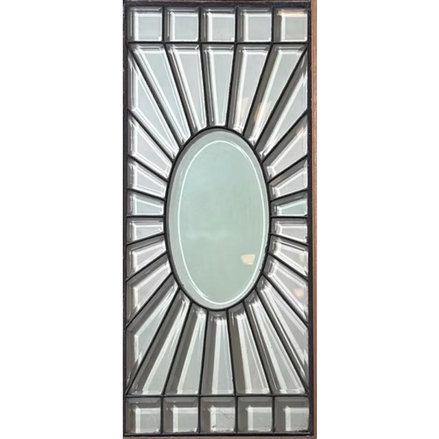 Mahogany Antique Sunburst Motif Leaded Glass Door Leaded exterior/entry door made of Honduran Mahogany. Transom and...