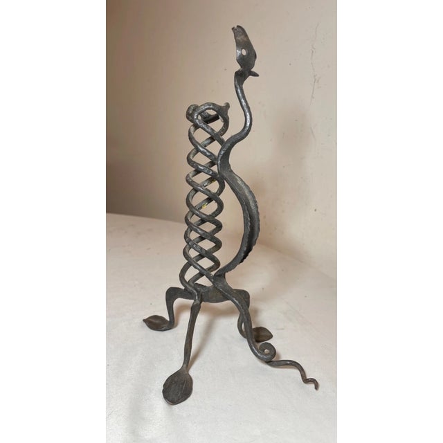 Gothic Antique Hand Wrought Iron Serpent Candlestick Candle Stick Holder Sculpture For Sale - Image 3 of 14