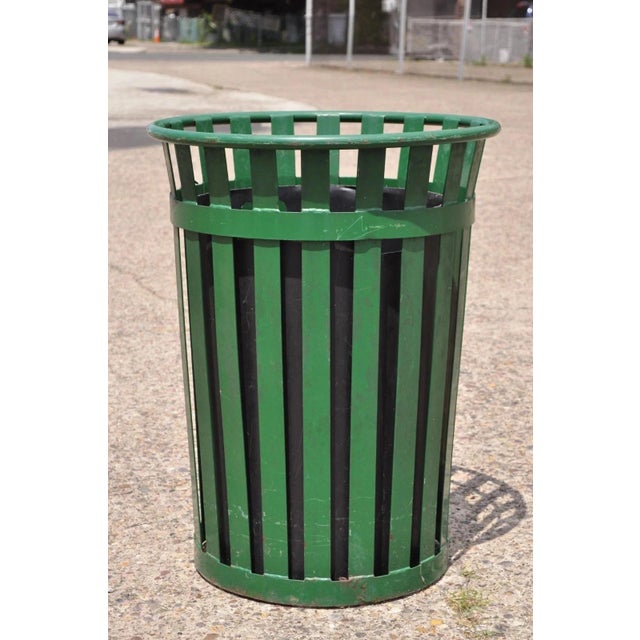Late 20th Century Outdoor Slatted Steel Metal Green Park Trash Can & Liner - 24 Gallon For Sale - Image 9 of 10