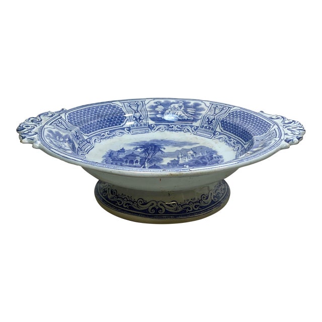 Antique 2 Handled Footed Fruit Bowl /Tazza in a Lavender Neoclassical Bosphorus Pattern Made in England - Circa 1860 For Sale