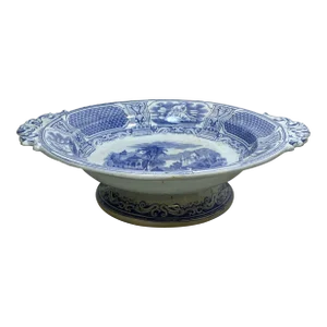 Antique 2 Handled Footed Fruit Bowl /Tazza in a Lavender Neoclassical Bosphorus Pattern Made in England - Circa 1860