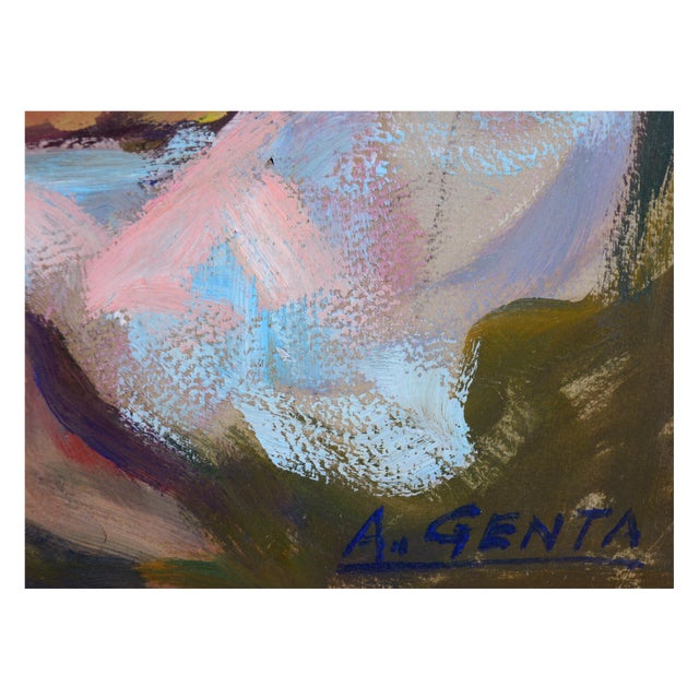 Picnic in the Park - Mid Century Figurative Landscape by Albert Genta For Sale - Image 4 of 4