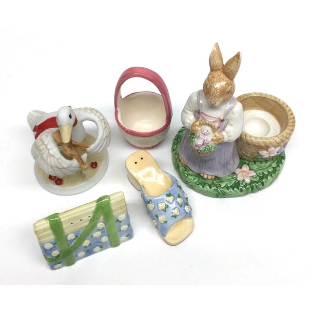 Shabby Chic Vintage Five Piece Springtime Ceramic Assortment For Sale - Image 3 of 10