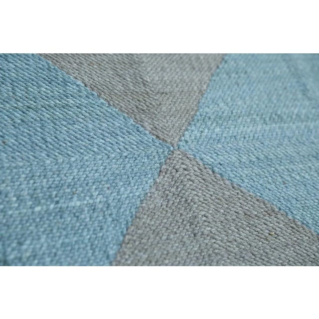 Berber Tribes of Morocco Light Blue & Gray Diamond Checker Zanafi Flatweave Moroccan Wool 2.5 X 17.5 For Sale - Image 4 of 4