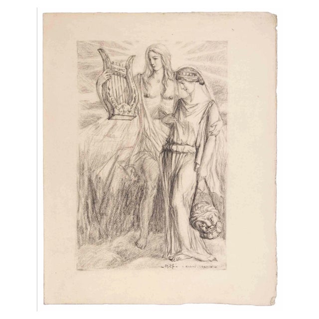 Andre Leroux, Orpheus and Eurydice, Pencil Drawing, 1927 For Sale