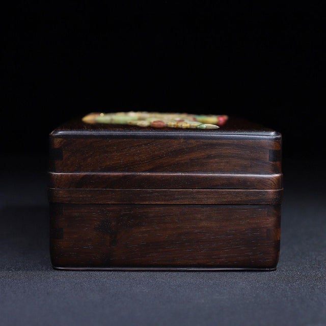 Huali Rosewood Box Inlaid With Hardstone Bird Motif For Sale In Los Angeles - Image 6 of 11