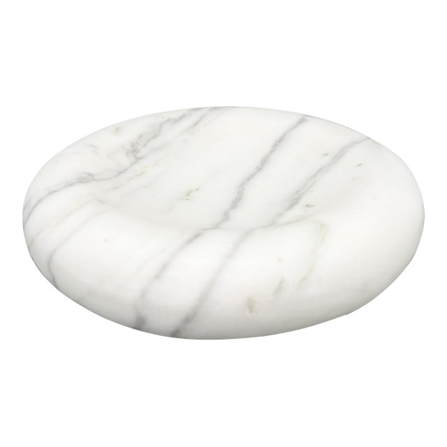 Contemporary White Marble Catchall Dish, Sculptural Stone Trinket Tray - Organic Modern, Minimalist, Transitional For Sale