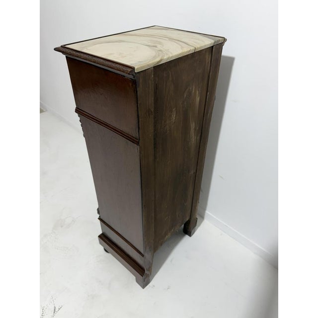 Sicilian Hand-Carved Bedside Tables with Marble Tops, 1940, Set of 2 For Sale - Image 6 of 18