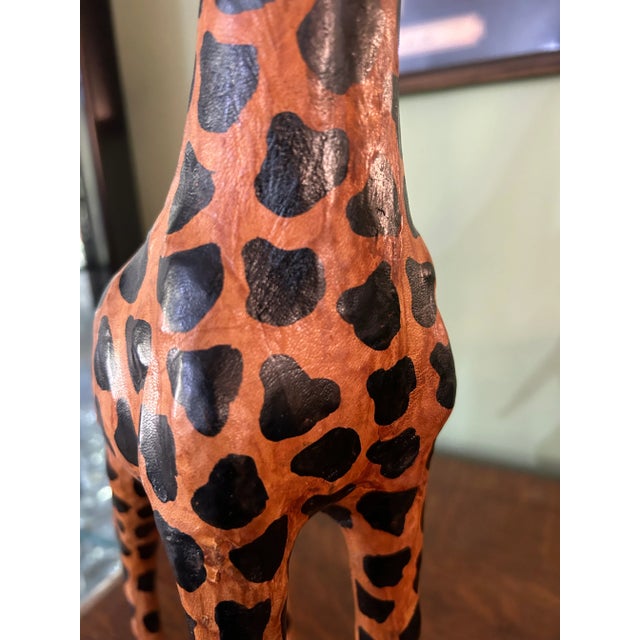Brown 1970’s 18” Leather Wrapped Hand Painted Giraffe Model For Sale - Image 8 of 9