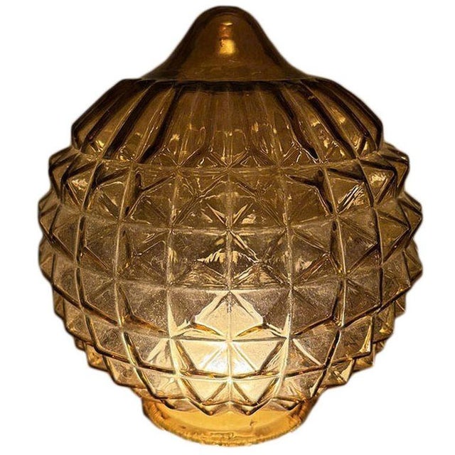 Art Nouveau 1970s Modern Mediterranean Style Hand Blown Glass Globe with Beveled Squares For Sale - Image 3 of 10