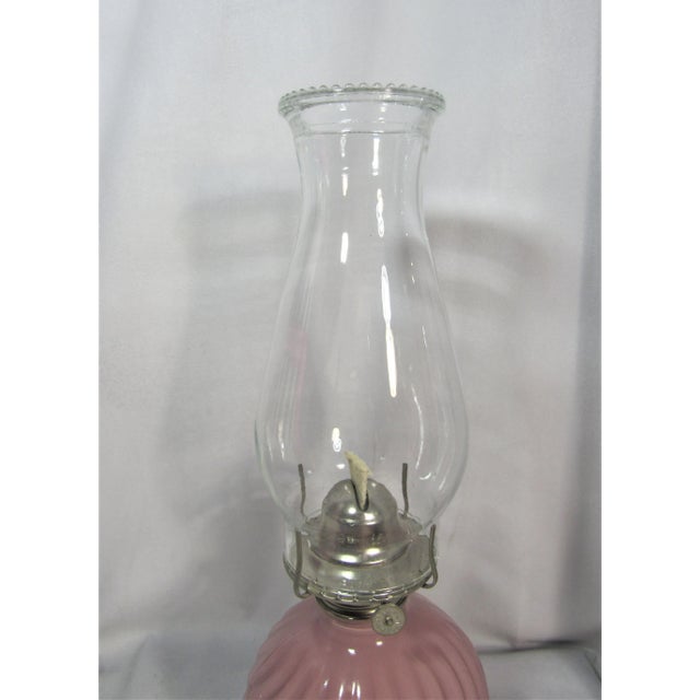 Mid 20th Century Mid Century Kaadan Pink Swirl Glass Oil Lamp For Sale - Image 5 of 12