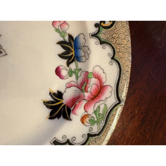 Paint Antique English “Jeddo” Floral Transferware Plate by Beech & Hancock For Sale - Image 7 of 9