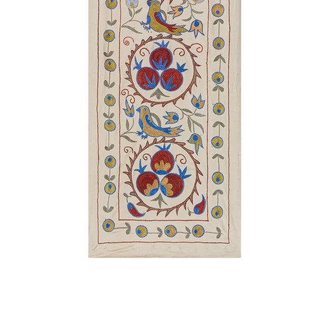 Mid-Century Modern Bird Pictorial Suzani Table Runner 1'9'' X 6'2'' For Sale - Image 3 of 10