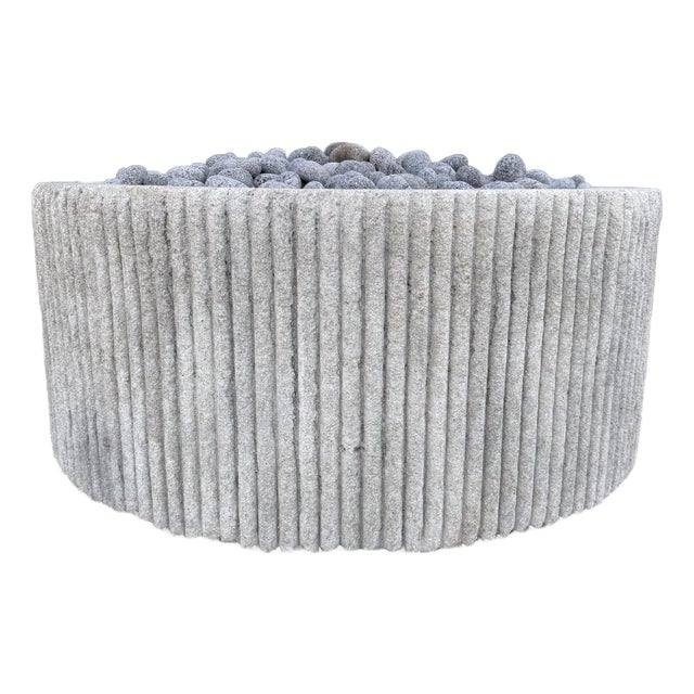 Custom Limestone Texture Fire Pit With Fluted Edges With Fire Pebbles For Sale