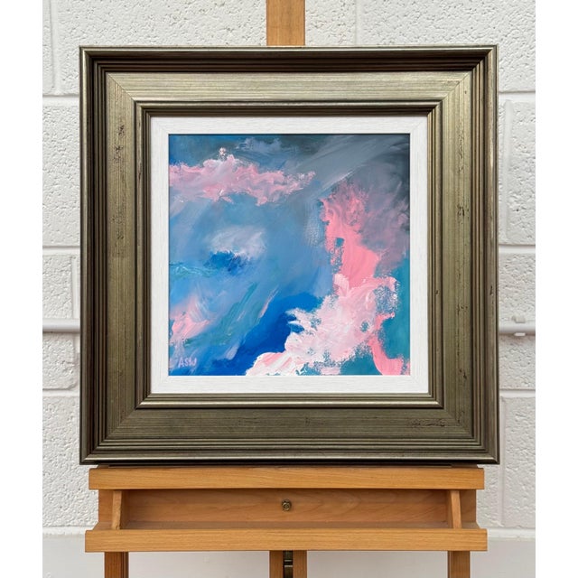 Pink Blue & White Abstract Art in a Bronze Frame by Contemporary British Artist 2025 For Sale - Image 13 of 17