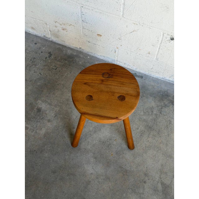 Vintage Danish Mid Century Modern Solid Wood Milking Stool Tripod Side Table For Sale In Los Angeles - Image 6 of 8