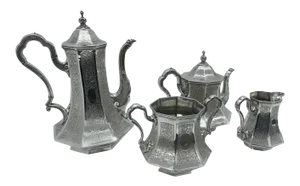 Circa 1890 Skinner & Co. Art Nouveau Engraved Silverplate English Tea Service- 4 Piecs