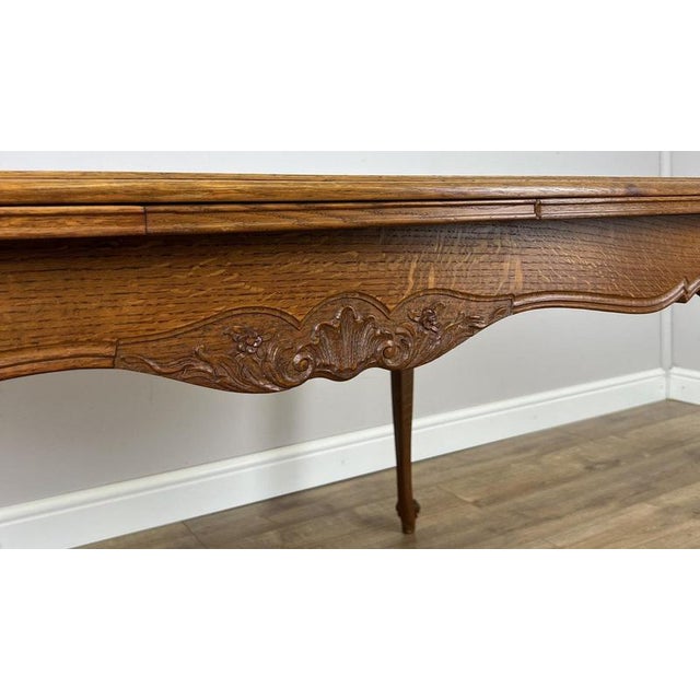 Brown French Louis XVI Extendable Dining Table in Carved Oak For Sale - Image 8 of 17