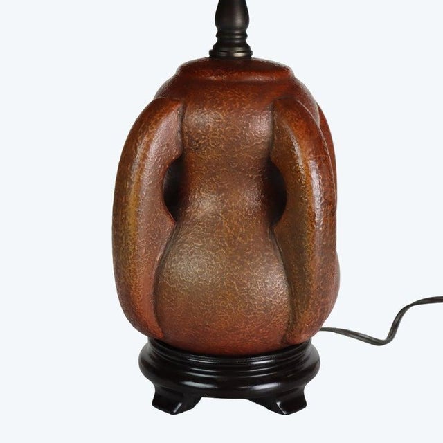 Arts & Crafts Early 20th Century Arts & Crafts Leaded Stained Glass Table Lamp With Pottery Base For Sale - Image 3 of 13